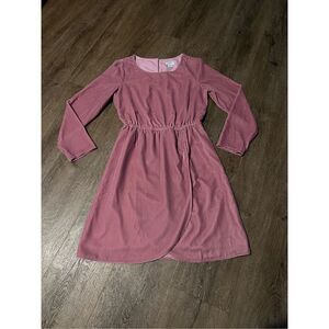 J Crew Pink Velvet Dress Size 00 Tulip Faux Wrap Front Elastic Waist Stretch